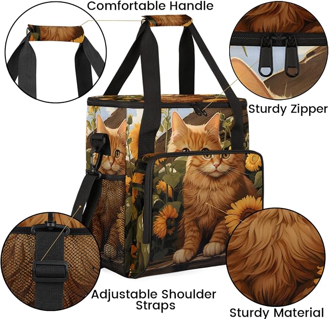 Yellow Cat Sunflower Coffee Maker Carring Bag, Large Insulated Storage - Image 6