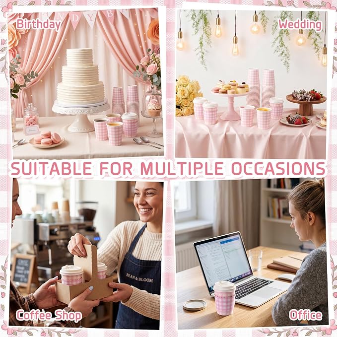 Mimorou 48 Set Pink Gingham Disposable Coffee Cups - Image 6