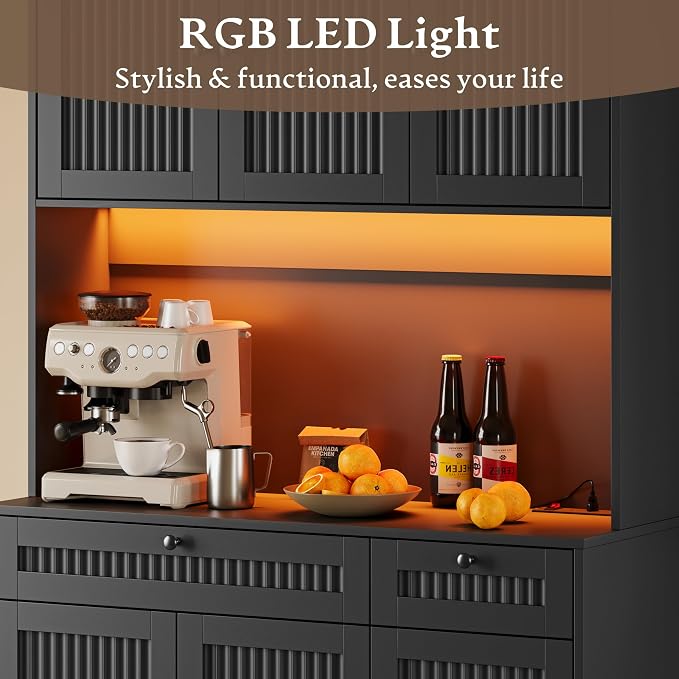 BORNOON Pantry Cabinet with Charging Station and Light, Tall Kitchen Pantry - Image 5