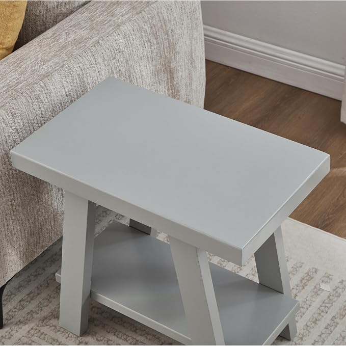 Gray Wood Side Table with Open Storage Shelf, 23.5 Inch Contemporary End Table - Image 4