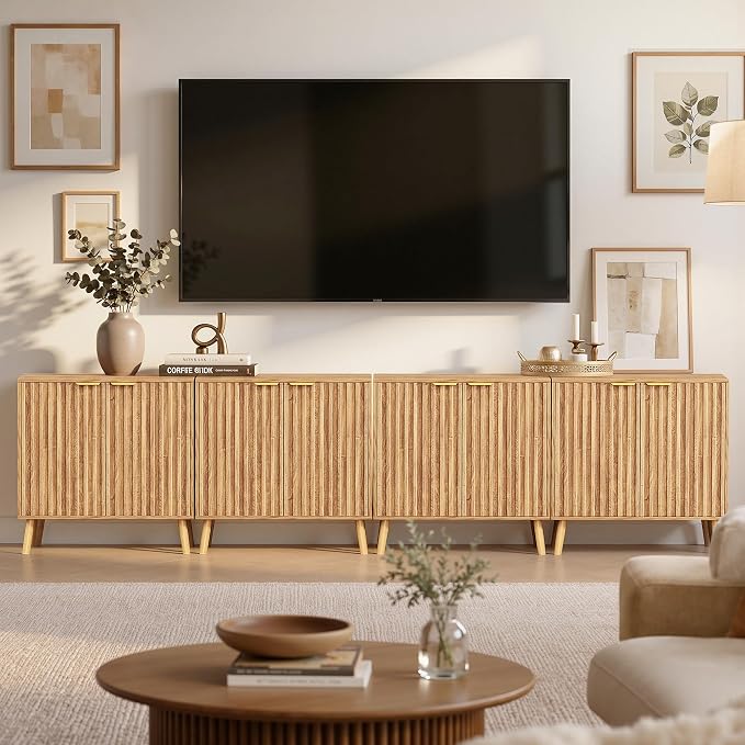 Set of 4 Fluted Storage Cabinet, Buffet Cabinet by REHOOPEX