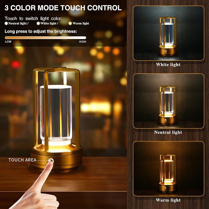 Anxingtools Portable Metal Table Lamp, Cordless Table Lamp, Battery Operated - Image 2