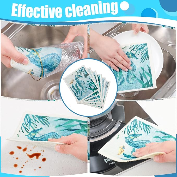 Remagr 6 Pcs Swedish Kitchen Dish Towels Kitchen Cloths Reusable Sponge - Image 5