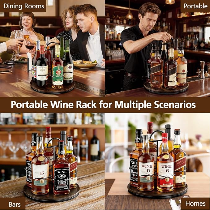 360° Rotating Wine and Coffe Syrup Bottle Rack, 6-Bottle Countertop Organizer - Image 6