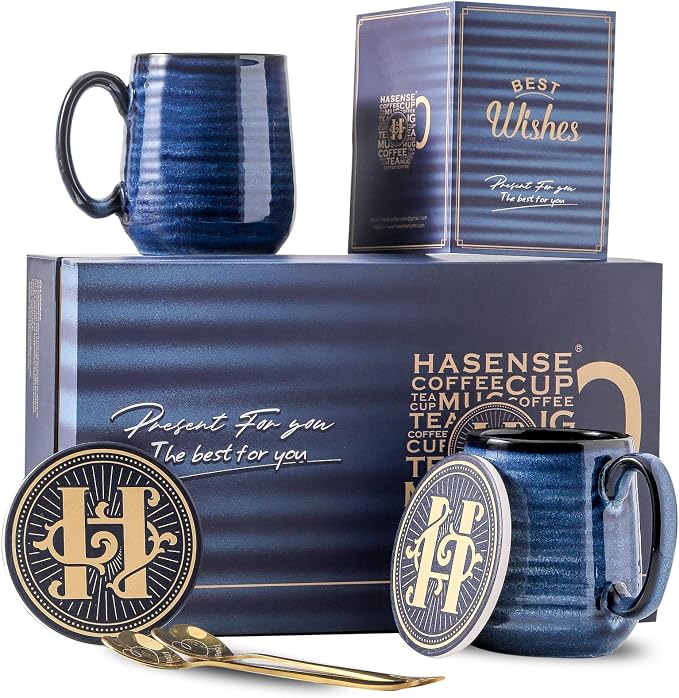 HASENSE Coffee Mugs Set of 2, 12oz Ceramic Glazed Mugs by Hasense