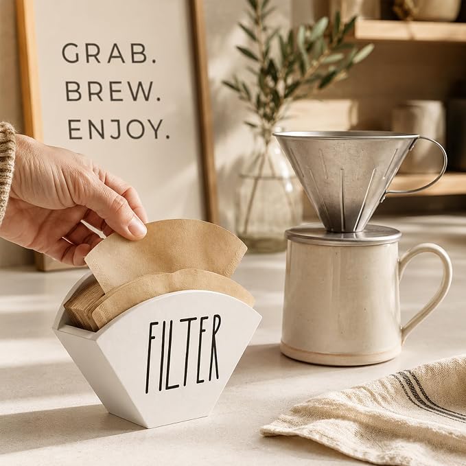 Wood Coffee Filter Holder, Farmhouse Cone Filter Storage Organizer, Wall Mount - Image 5