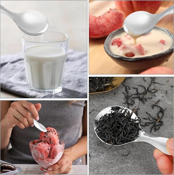 5 PCS Short Handle Spoons Silver Mini Scoops Stainless Spoons - Image 7