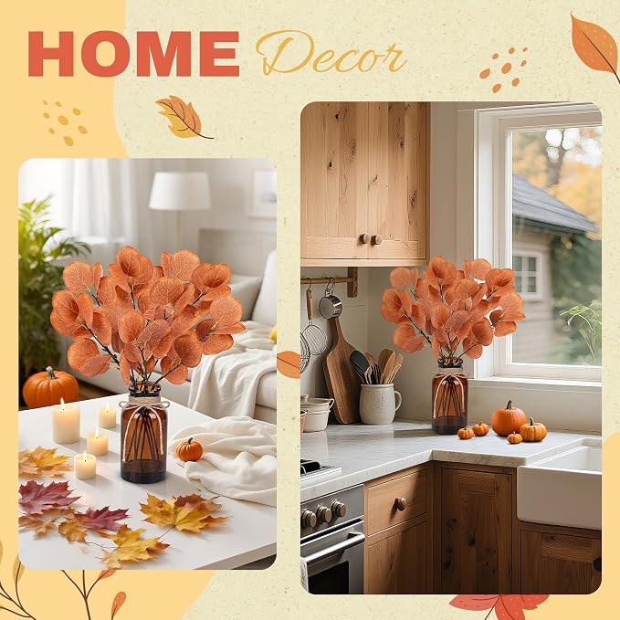 Der Rose 13.5" Fake Plants for Fall Bathroom Decor Autumn Artificial Eucalyptus - Image 5