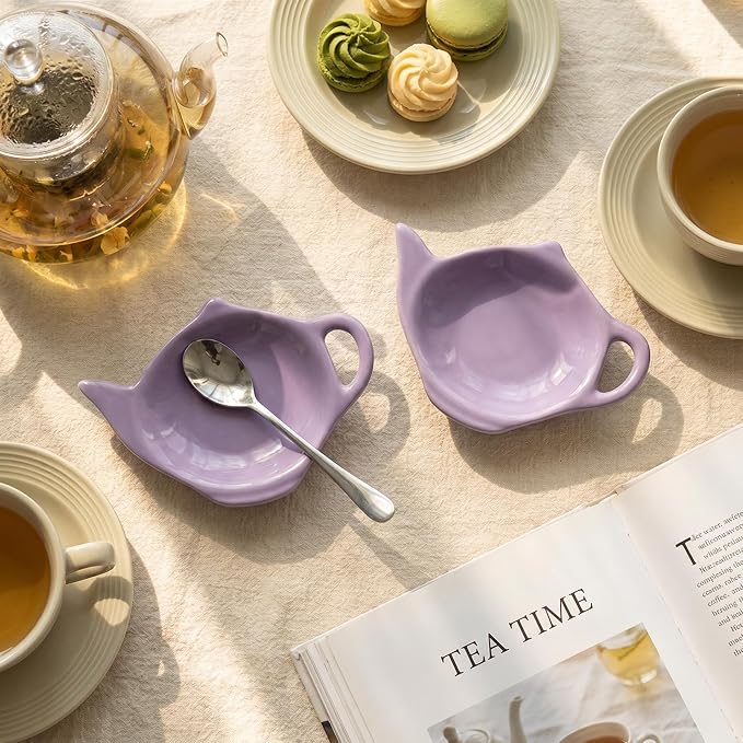Generic 2 Pcs Ceramic Tea Bag Holder Set, Teapot Shaped Tea Bag Rest, Effective - Image 6