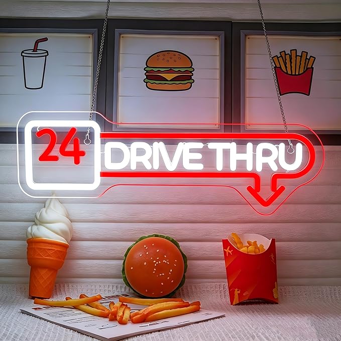 Open 24 Hours Neon Sign Drive Thru Open Neon Light Drive Thru LED Sign by NXYX