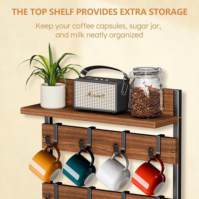 2-in-1 Coffee Cup Holder Wall Mounted, 4-Tier Coffee Mug Holder Wall Mount - Image 4