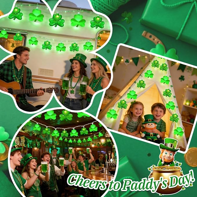 8.5Ft LED St Patricks Day Lights Shamrock Lights Plug in Lucky Shamrock String - Image 8