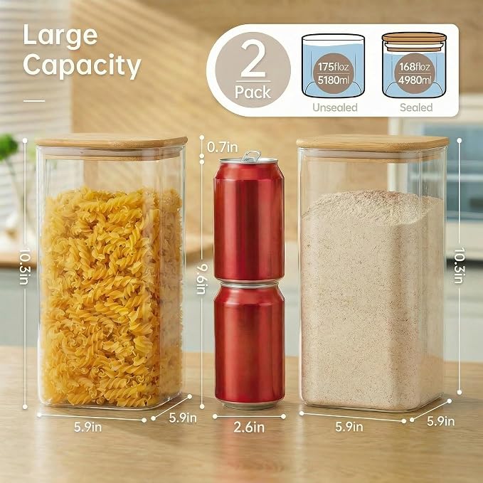 Extra Large Square Glass Flour & Sugar Storage Containers - Image 3