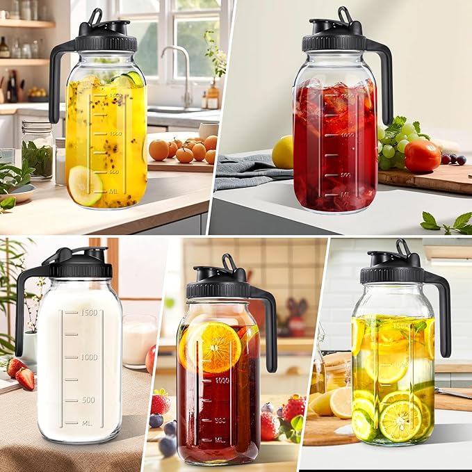 64oz Glass Pitcher with Lid, 2 Quart Mason Jar Pitchers with Lid and Spout - Image 7