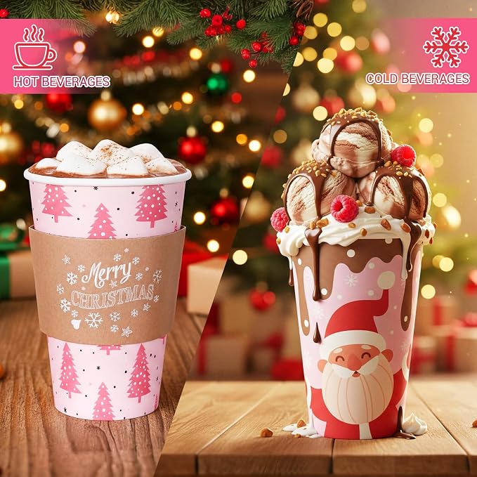 Mimorou 60 Pack Pink Christmas Coffee Cups - Image 4