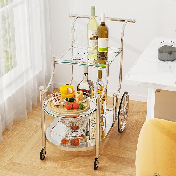 Tangkula Bar Cart, 3-Tier Rolling Home Bar Serving Cart - Image 8