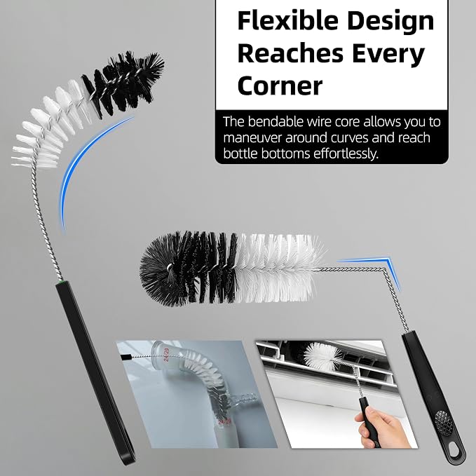 2 Pcs Bottle Brushes Set, Long Thin Flexible Bendable Flexible Cleaner - Image 4