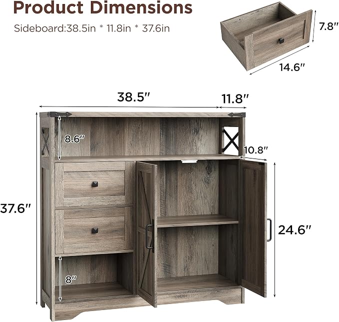 Vabches Farmhouse Buffet Sideboard Cabinet - Image 3