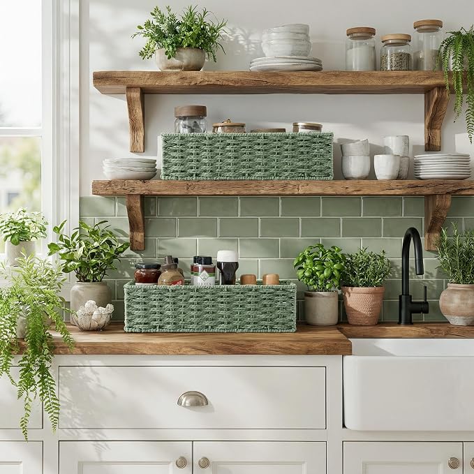 StorageWorks Sage Green Paper Rope Bathroom Basket Organizer and Storage - Image 6
