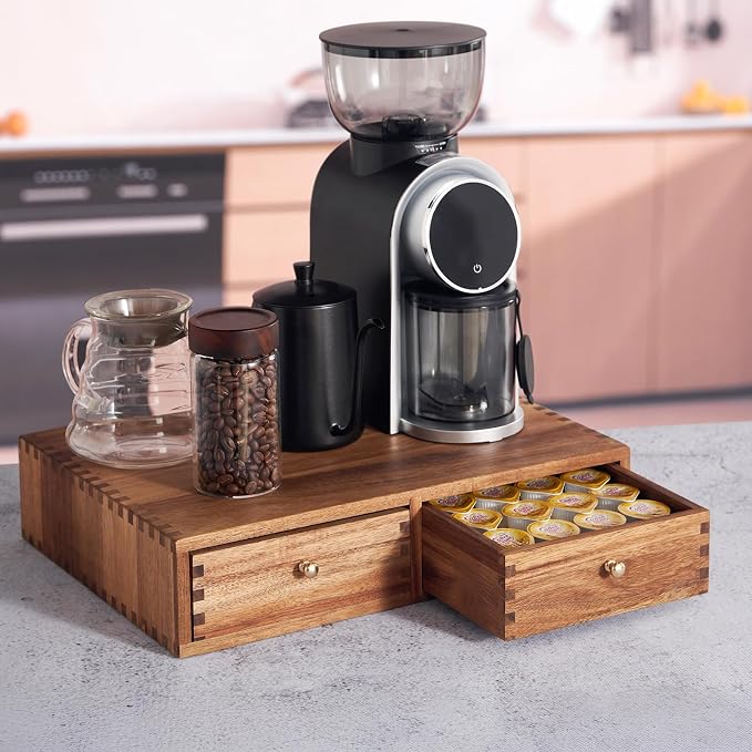 SARUFO Acacia Wood K Cup Organizer Drawer, Coffee Pod and Tea Storage Box by SARUFO
