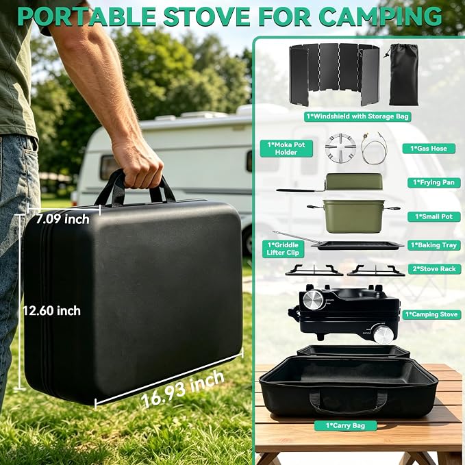 2 Burner Camping Stove 24000 BTU, Portable Propane Camp Stove Set - Image 6