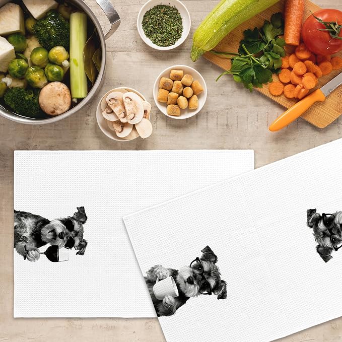 Funny Schnauzer Kitchen Towels Set of 2, Funny Dog Kitchen Accessories - Image 5