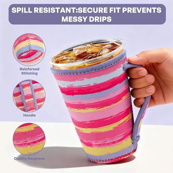 3Pk Reusable Coffee Sleeves, Fits 16-32oz Hot/Cold Drink | iced coffee sleeve - Image 5