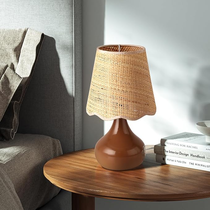 Ziqqeelam Brown Small Bedside Table Lamp by Unknown