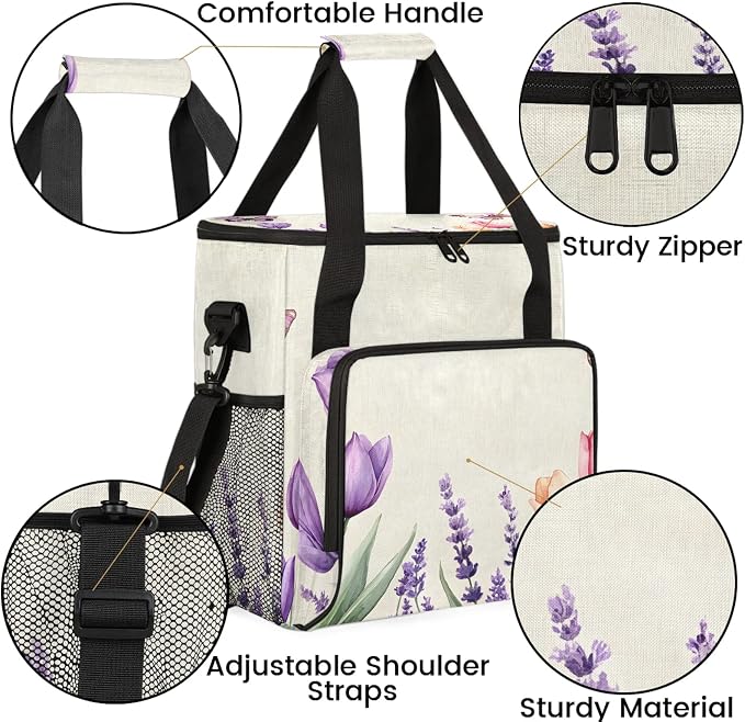 Tulip Cute Floral Butterflie Coffee Maker Carring Bag, Large Insulated Storage - Image 6