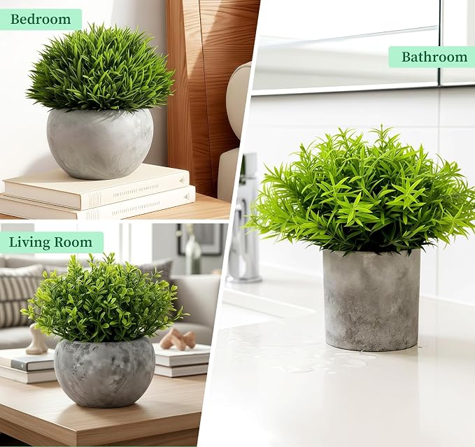 Lemonfilter Small Fake Plants, 5 Pack Artificial Eucalyptus Mini Potted Plant - Image 3