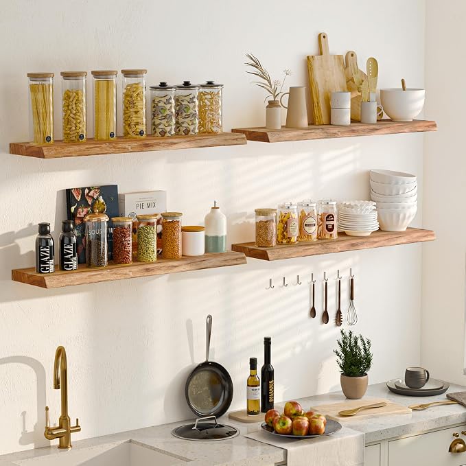 Fun Memories Floating Shelves for Wall Decor, Rustic Solid Elm Wood Live Edge - Image 2