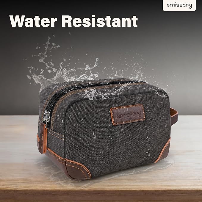 emissary Men's Canvas Travel Toiletry Bag, Leather Dopp Kit - Image 6