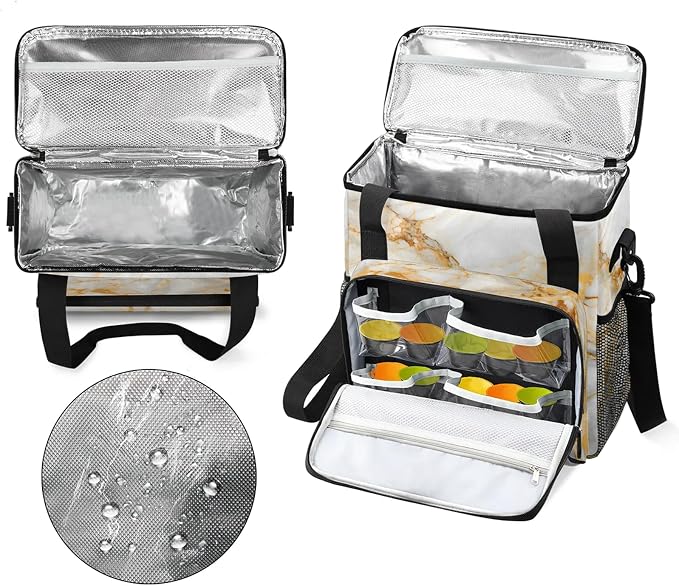 Marble Gold Coffee Maker Carring Bag, Large Insulated Storage Organizer Case - Image 3