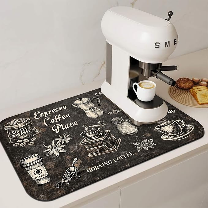 Vintage Coffee Blueprint Coffee Bar Mat 12" x 19", Absorbent Quick-Dry Coffee - Image 9
