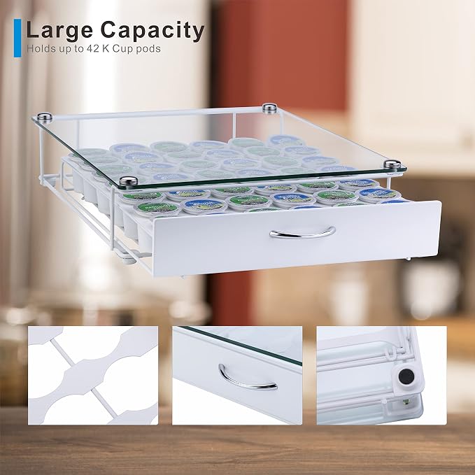 K Cup Pod Holde Glass Top Drawer, Coffee Pod Holder Capsule Display Storage - Image 4