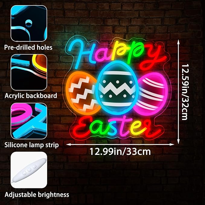 Easter Egg Neon Signs for Wall Decor Dimmable Easter Egg Neon Light Sign - Image 3