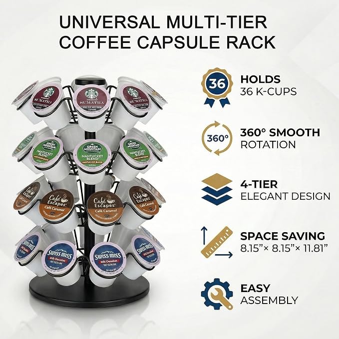 Miuly 360° Spinning Coffee Pod Stand| Holds 36 K-Cup, Dolce Gusto Pods | Large - Image 4