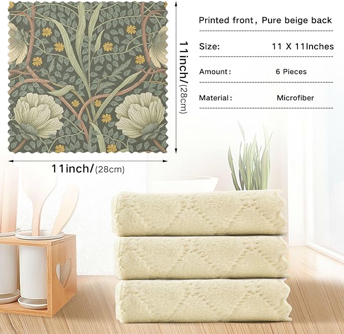 ALAZA Dish Towels William Morris Dish Cloths Super Absorbent Kitchen Towels - Image 3