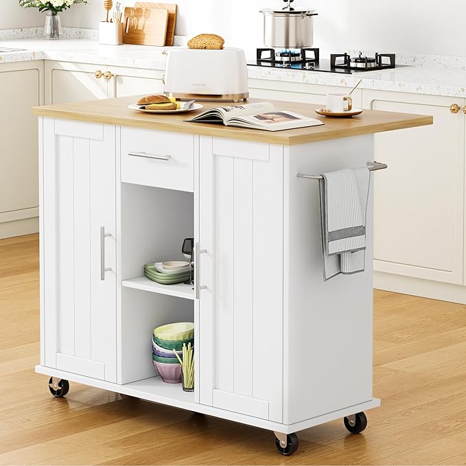 Shintenchi Kitchen Island with Storage, Bar Cart Cabinet Island Table on Wheels by Shintenchi%7CFurnitureMadeforRealLife
