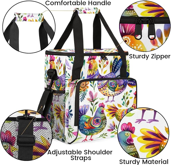 Farmhouse Chicken Rooster Coffee Maker Carring Bag, Large Insulated Storage - Image 6