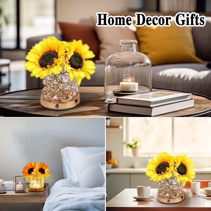 Sunflower Flower Lamp Gifts for Women, 3 Color Dimming Night Light for Womens - Image 5
