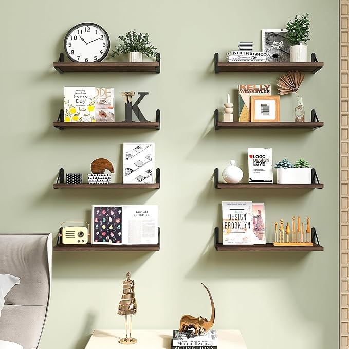 Fixwal Floating Shelves, Width 4.75in Rustic Wood Wall Shelves Set of 8 - Image 7