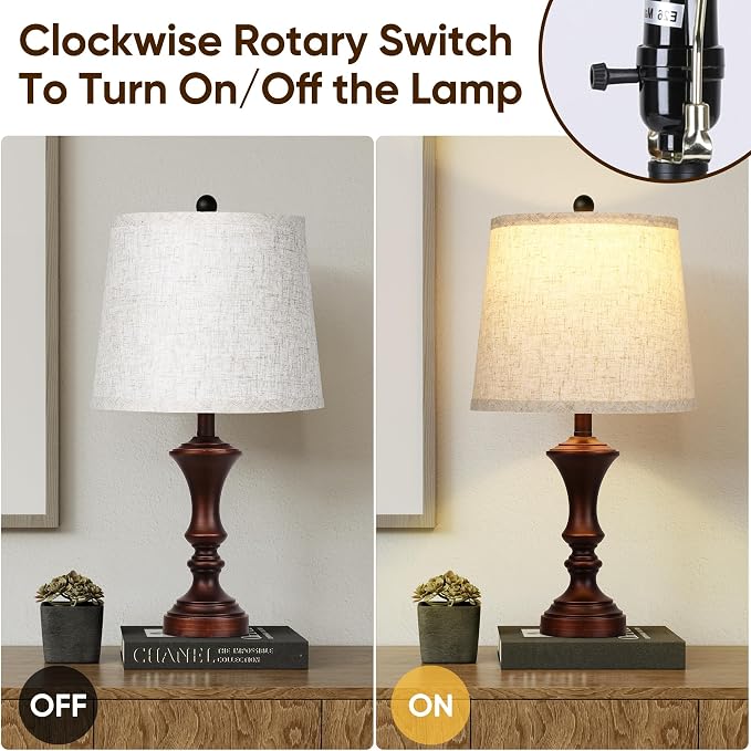 ROTTOGOON Retro Table Lamps Set of 2 Nightstand Lamp - Image 4