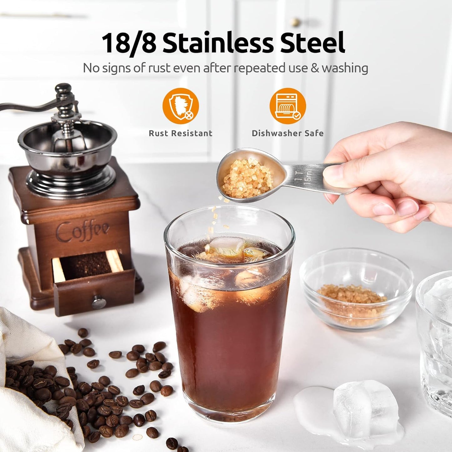 18/8 Stainless Steel Coffee Scoop: U-Taste 1 Tablespoon Metal Measuring Spoon, Short Handled Measure Scooper for Ground Coffee, Bean, Espresso, Powder, for Canister (Silver, 1Tbsp/15ml)