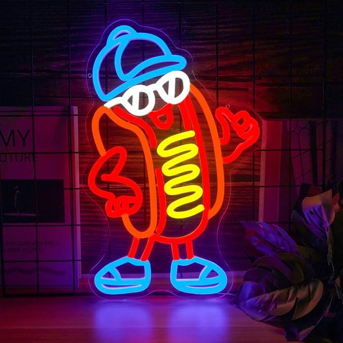 Hot Dog Neon Sign Dimable Cool Hot Dogs Neon Signs Funny Hot Dog Party Themed by Unknown