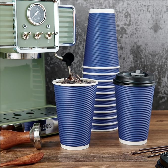 LITOPAK 80 Pack Insulated Ripple Wall 16 oz Disposable Paper Cups, Three Layer - Image 5