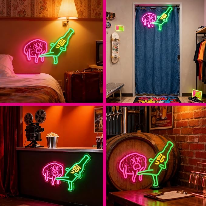 Beer Neon Sign for Wall Decor, Funny Beer Bottle Kicks the Brain, Dimmable Bar - Image 7
