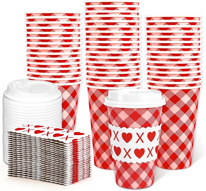 Whaline 50 Pcs Valentine's Day Disposable Coffee Cups by Whaline