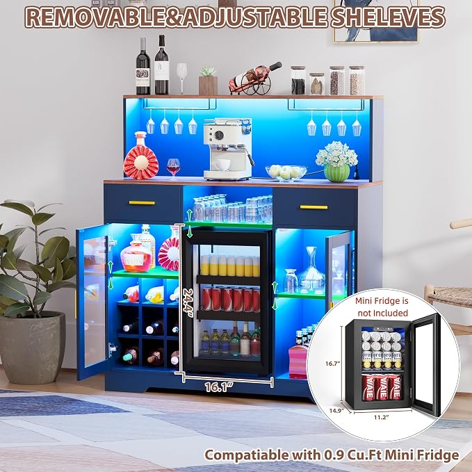 Mini Fridge Cabinet with Storage, Wine Bar Cabinets - Image 3