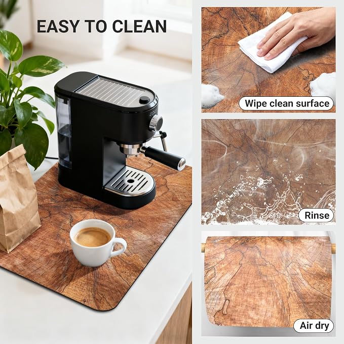 Small Coffee Mat 19x12 Inch, Wood Grain Coffee Bar Accessories, Absorbent Hide - Image 4